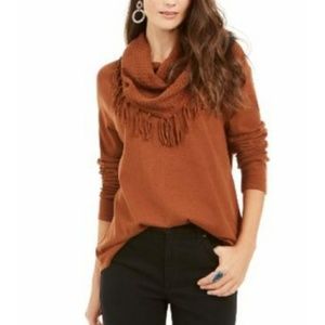 Cowl Neck Fringe Sweater
